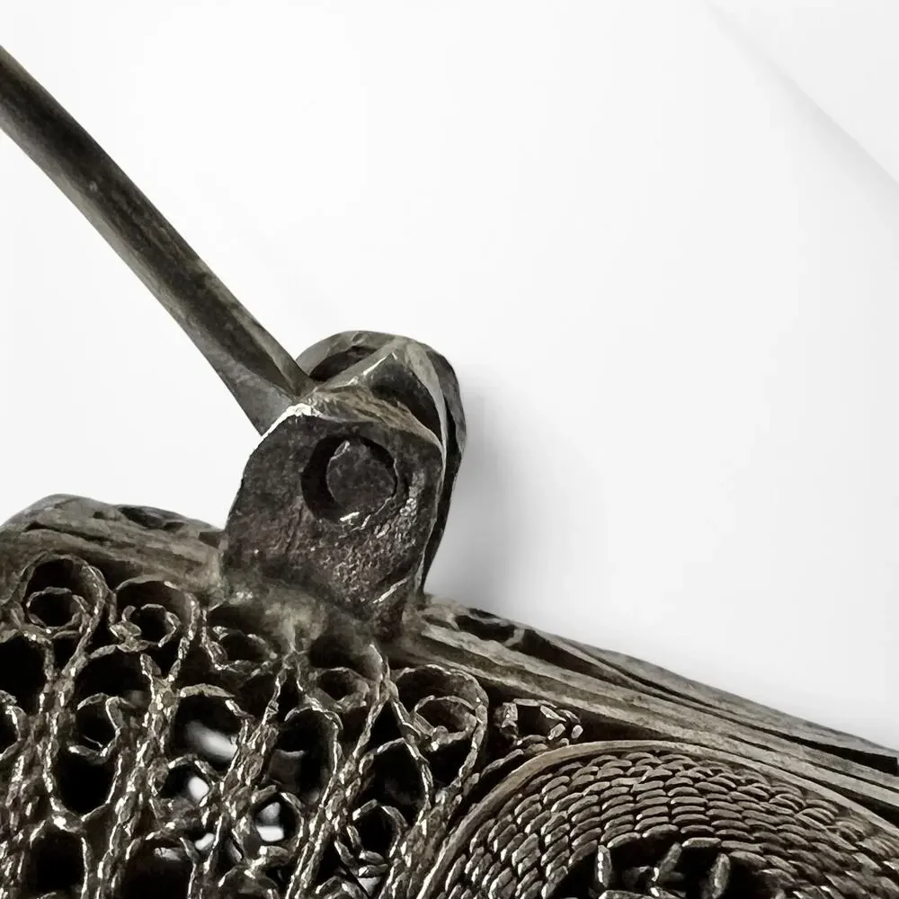 Vintage Filigree Brooch Golf Clubs Bag Handcrafted Pin Ornate Silver Tone Estate